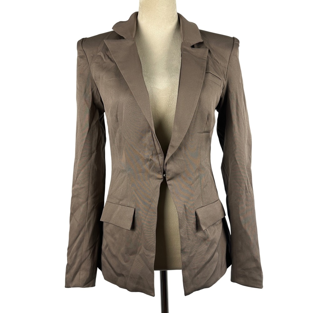 New PRETTYLITTLETHING Taupe Fitted Blazer Jacket Women 4 Hook Closure Formal